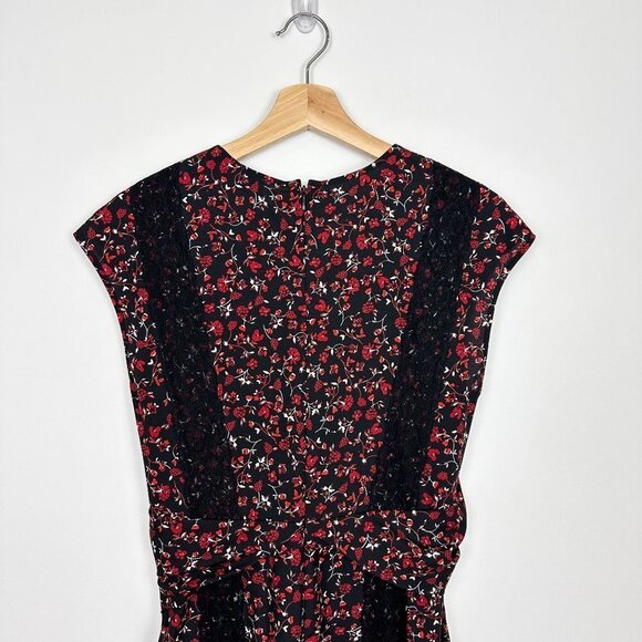 Thakoon Collective Paisley Tie Front Midi Dress Sz 4 Black and Red Floral - Picture 7 of 13